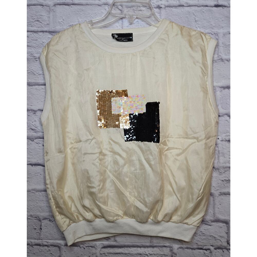 Timmy Woods Beverly Hills Collection 100% silk sequins sleeveless blouse Large.